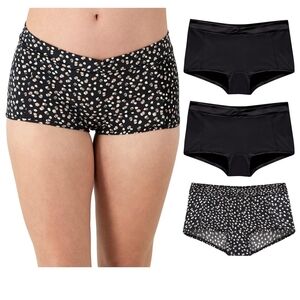 NWT 3 Maidenform Everyday Luxe Seamless Boyshort Panties - Black Moon Print  L/7